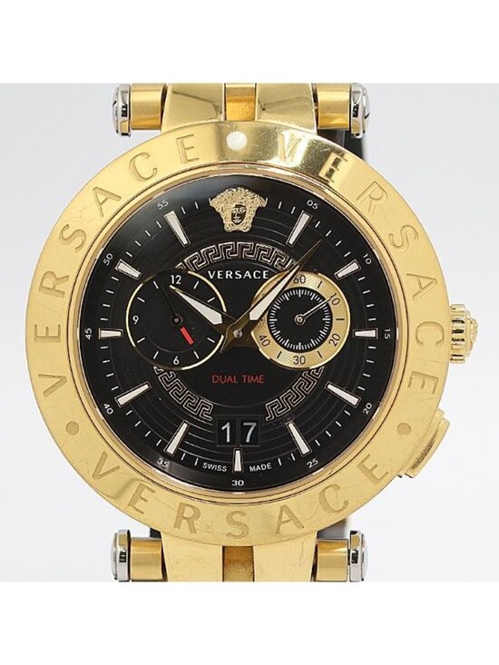 Versace Matelasse Dual Time Quartz Sumoseco Black Dial Watch Kzk main image 4